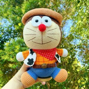 Doraemon Crochet Doll in Woody Costume | Toy Story Plush | Handmade Gift
